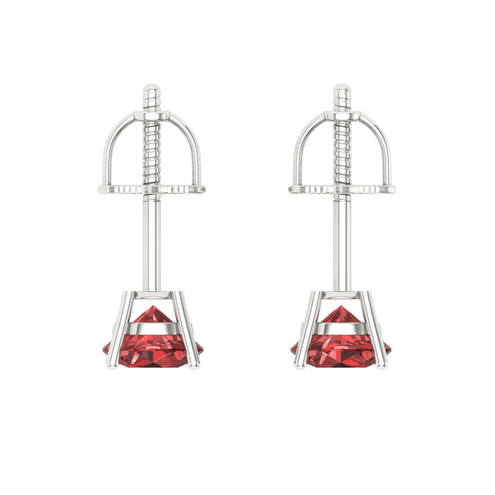 0.2 ctw Garnet Studs Earrings | 3.0mm Round Cut White Gold Screw back | January Birthstone