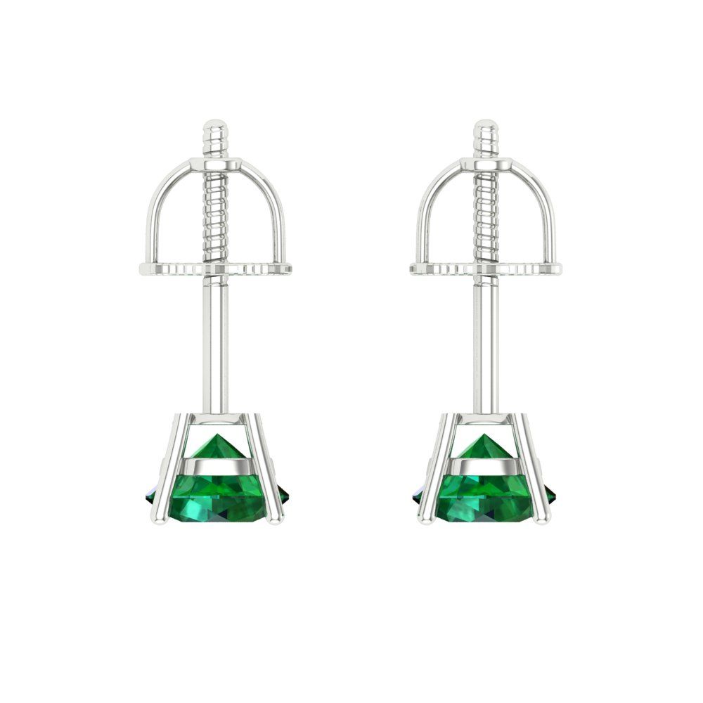 0.2 ctw Emerald Studs Earrings | 3.0mm Round Cut White Gold Screw back | May Birthstone