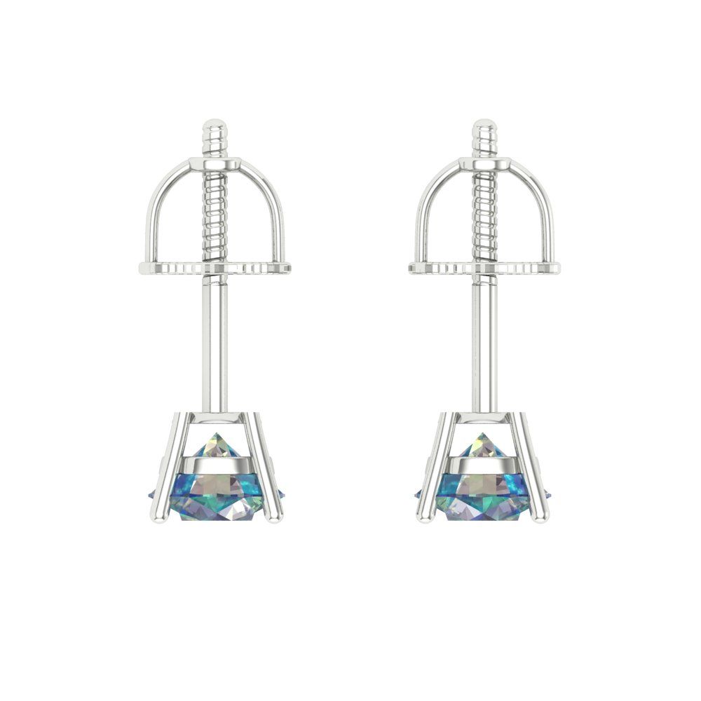 0.2 ctw Blue Moissanite Studs Earrings | 3.0mm Round Cut White Gold Screw back | April Birthstone