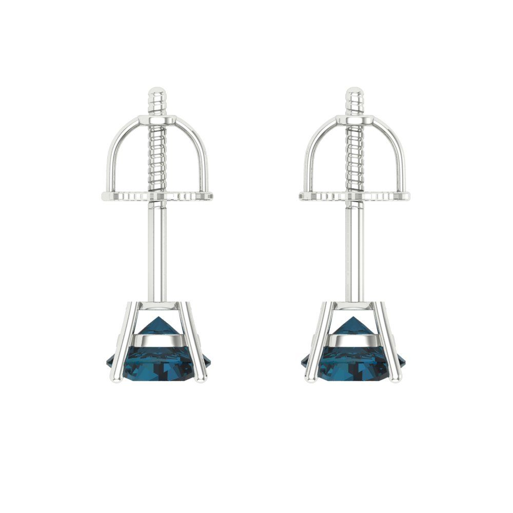 0.2 ctw London Blue Topaz Studs Earrings | 3.0mm Round Cut White Gold Screw back | December Birthstone