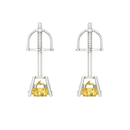 0.2 ctw Citrine Studs Earrings | 3.0mm Round Cut White Gold Screw back | November Birthstone