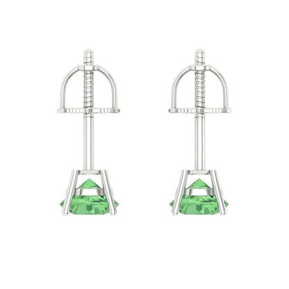 0.2 ctw Green Zirconia Studs Earrings | 3.0mm Round Cut White Gold Screw back | April Birthstone