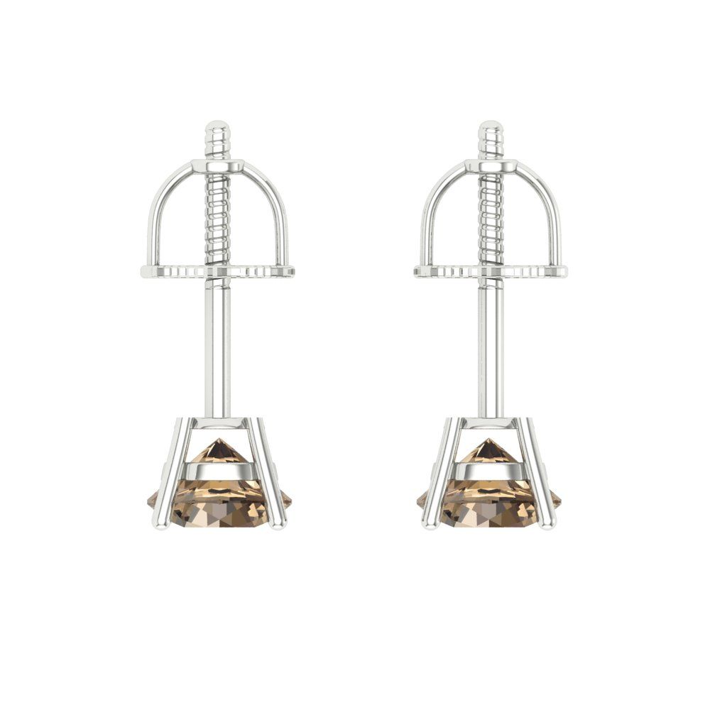 0.2 ctw Champagne Studs Earrings | 3.0mm Round Cut White Gold Screw back | April Birthstone