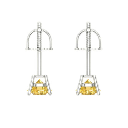 0.2 ctw Yellow Zirconia Studs Earrings | 3.0mm Round Cut White Gold Screw back | April Birthstone