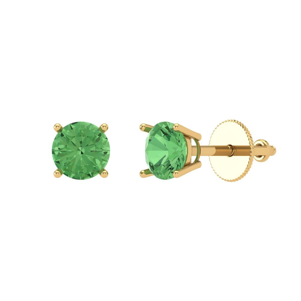 0.2 ctw Green Zirconia Studs Earrings | 3.0mm Round Cut White Gold Screw back | April Birthstone