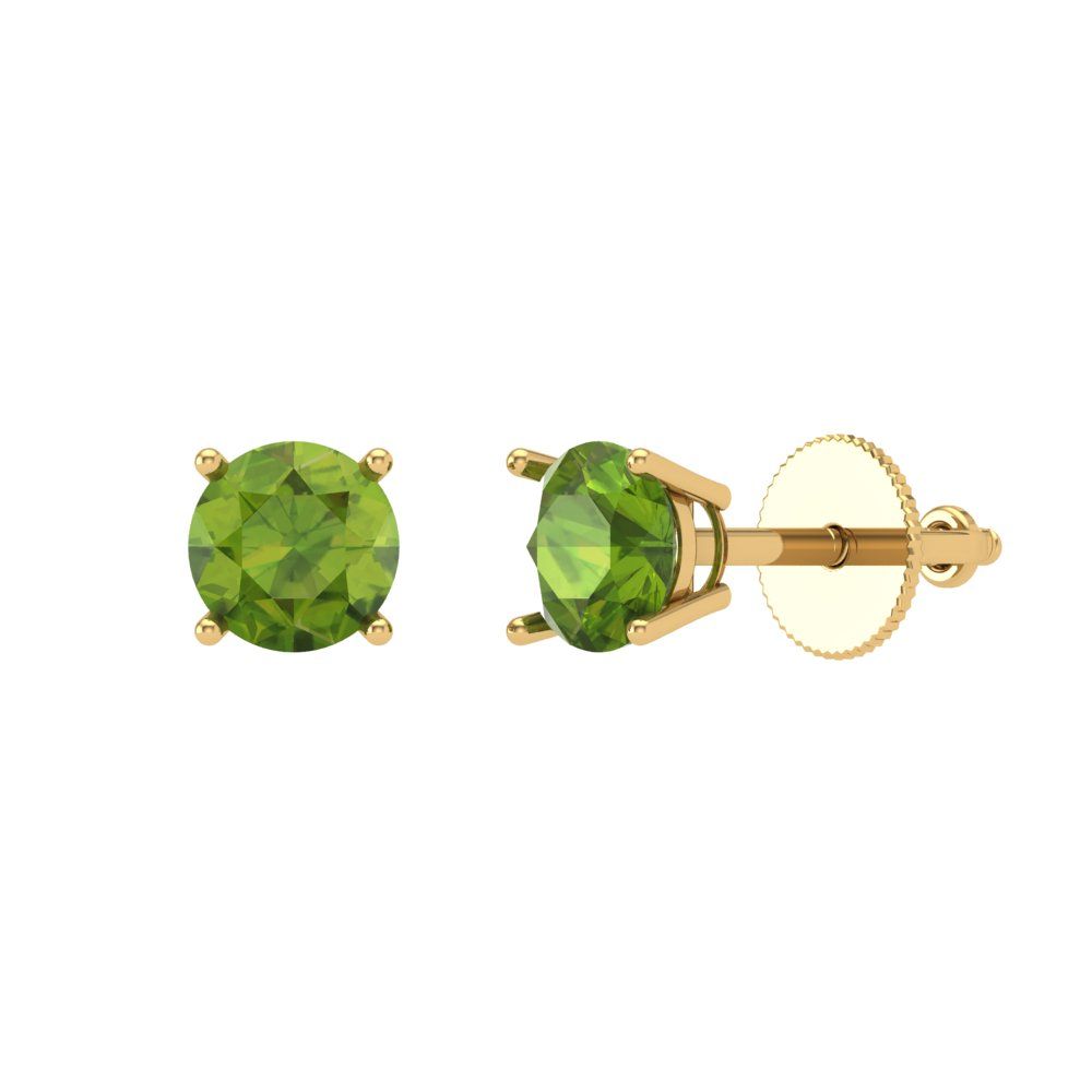 0.2 ctw Peridot Studs Earrings | 3.0mm Round Cut White Gold Screw back | August Birthstone