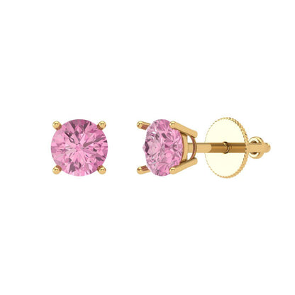 0.2 ctw Pink Zirconia Studs Earrings | 3.0mm Round Cut White Gold Screw back | April Birthstone
