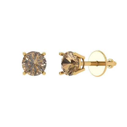 0.2 ctw Champagne Studs Earrings | 3.0mm Round Cut White Gold Screw back | April Birthstone