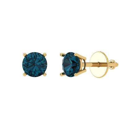 0.2 ctw London Blue Topaz Studs Earrings | 3.0mm Round Cut White Gold Screw back | December Birthstone