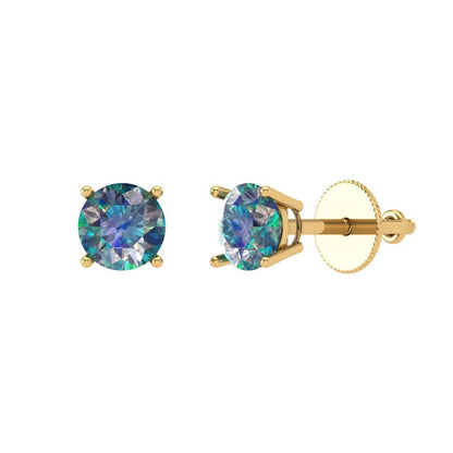 0.2 ctw Blue Moissanite Studs Earrings | 3.0mm Round Cut White Gold Screw back | April Birthstone