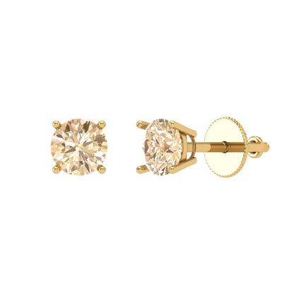 0.2 ctw Morganite Studs Earrings | 3.0mm Round Cut White Gold Screw back | February Birthstone