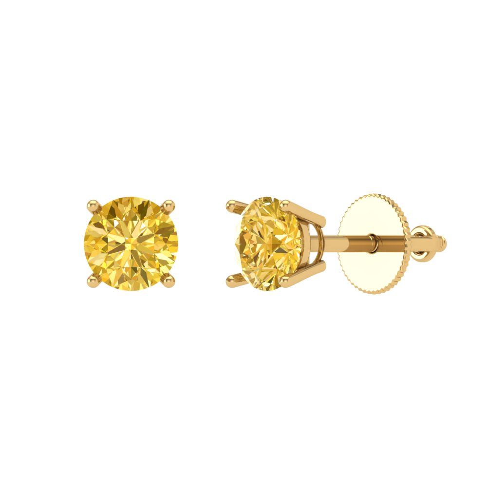 0.2 ctw Yellow Zirconia Studs Earrings | 3.0mm Round Cut White Gold Screw back | April Birthstone