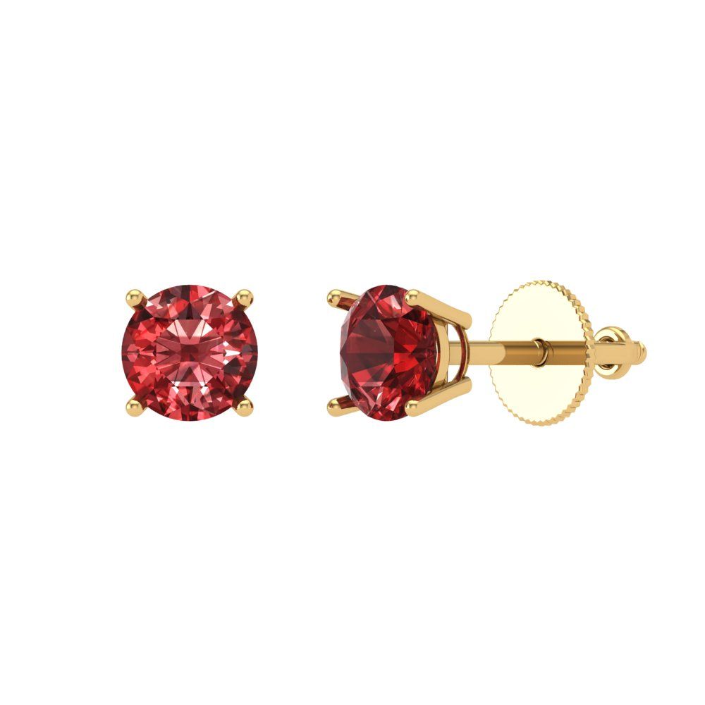0.2 ctw Garnet Studs Earrings | 3.0mm Round Cut White Gold Screw back | January Birthstone