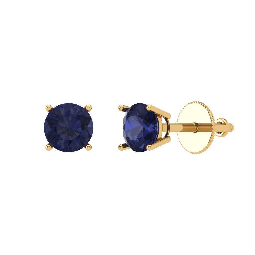 0.2 ctw Blue Sapphire Studs Earrings | 3.0mm Round Cut White Gold Screw back | September Birthstone