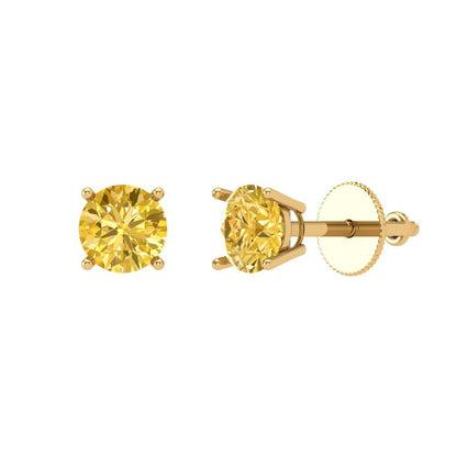 0.2 ctw Citrine Studs Earrings | 3.0mm Round Cut White Gold Screw back | November Birthstone