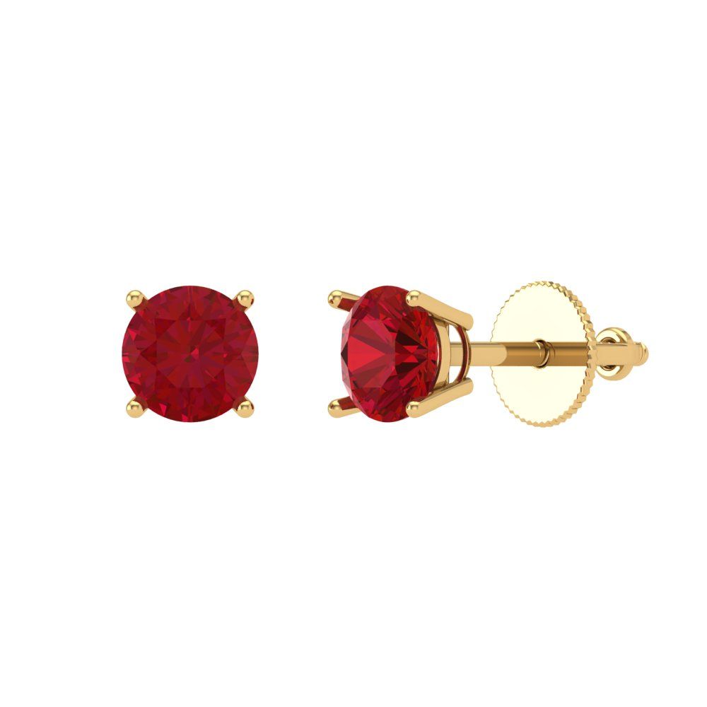 0.2 ctw Ruby Studs Earrings | 3.0mm Round Cut White Gold Screw back | July Birthstone