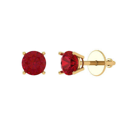 0.2 ctw Ruby Studs Earrings | 3.0mm Round Cut White Gold Screw back | July Birthstone
