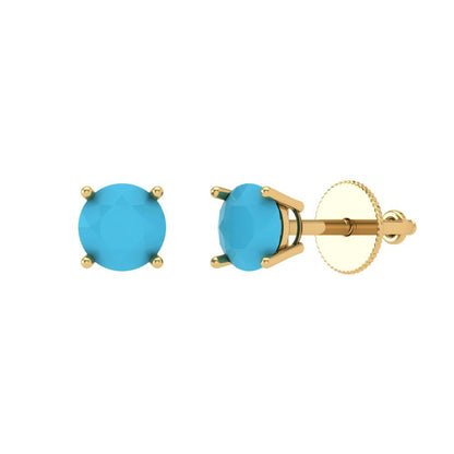 0.2 ctw Turquoise Studs Earrings | 3.0mm Round Cut White Gold Screw back | December Birthstone