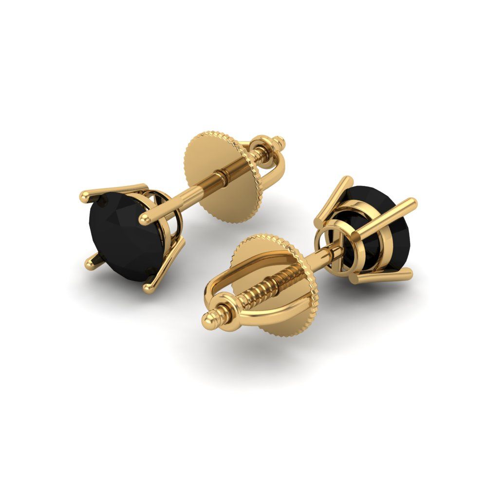 0.2 ctw Onyx Studs Earrings | 3.0mm Round Cut White Gold Screw back | July Birthstone