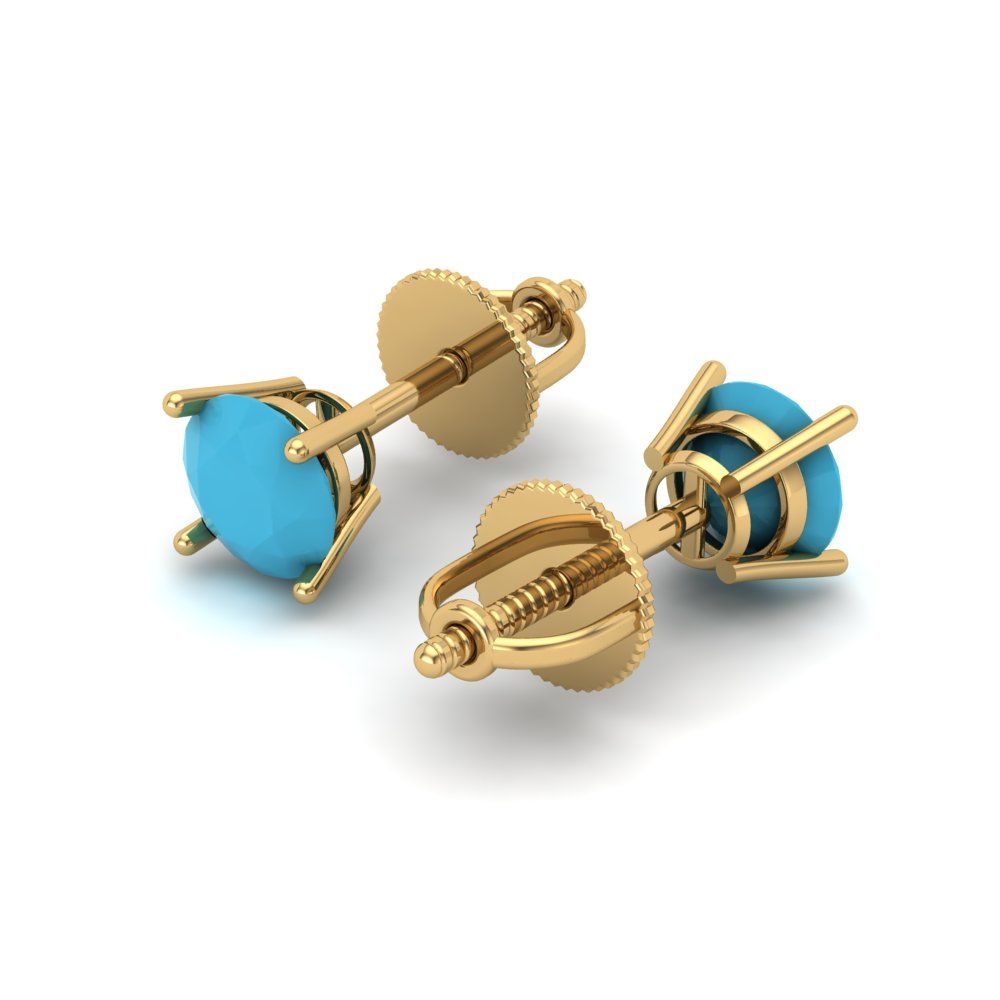 0.2 ctw Turquoise Studs Earrings | 3.0mm Round Cut White Gold Screw back | December Birthstone