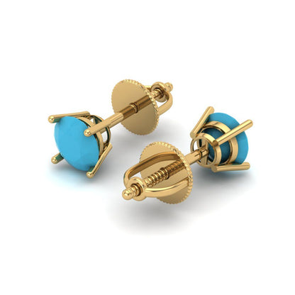 0.2 ctw Turquoise Studs Earrings | 3.0mm Round Cut White Gold Screw back | December Birthstone