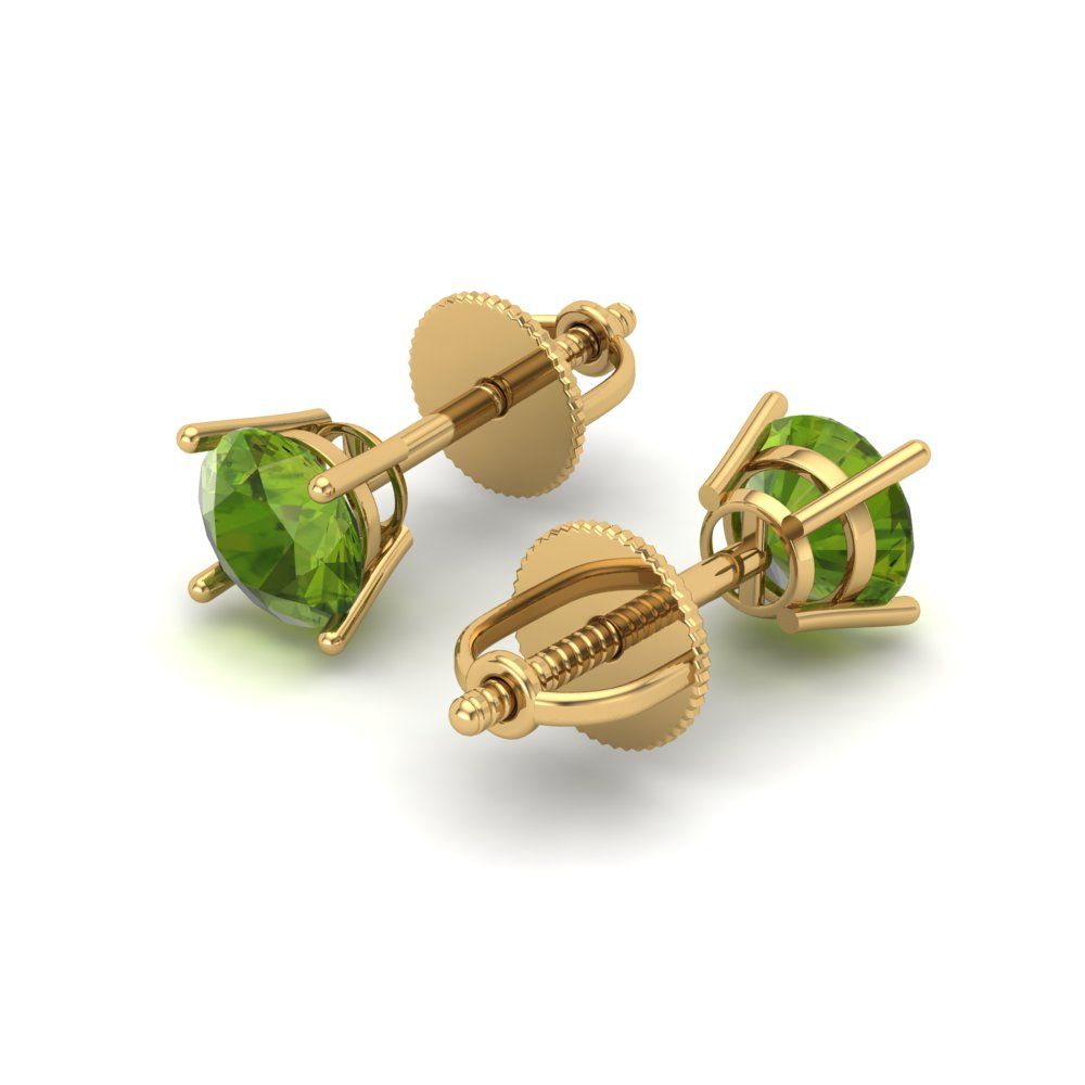 0.2 ctw Peridot Studs Earrings | 3.0mm Round Cut White Gold Screw back | August Birthstone