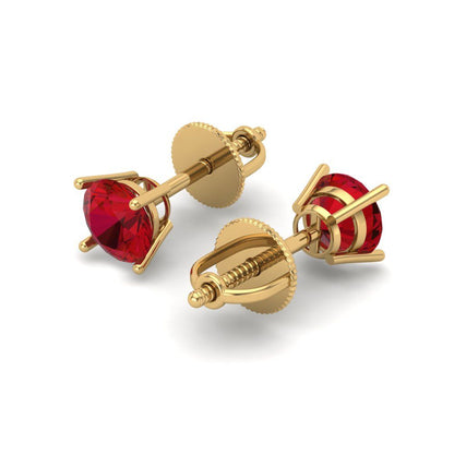 0.2 ctw Ruby Studs Earrings | 3.0mm Round Cut White Gold Screw back | July Birthstone