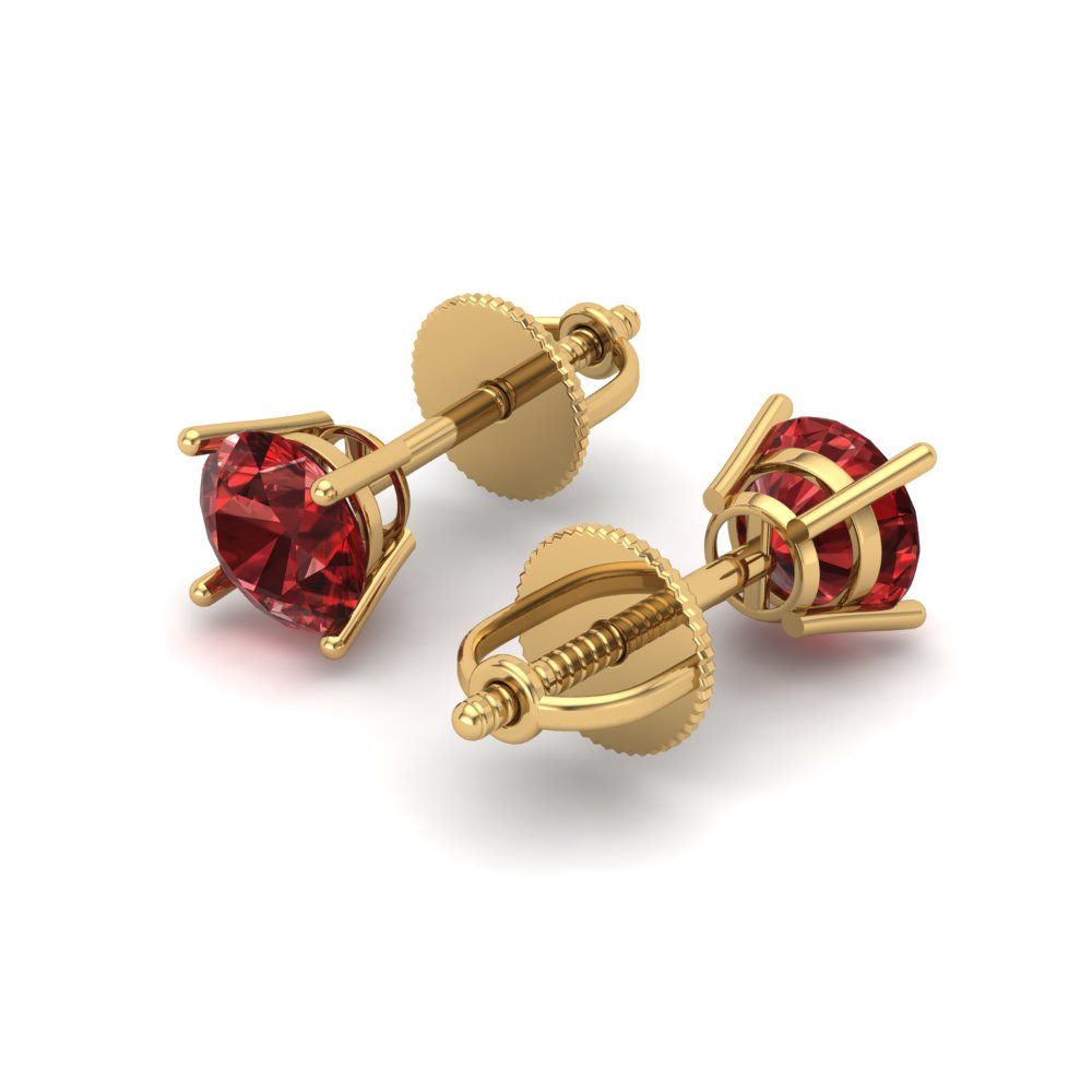 0.2 ctw Garnet Studs Earrings | 3.0mm Round Cut White Gold Screw back | January Birthstone