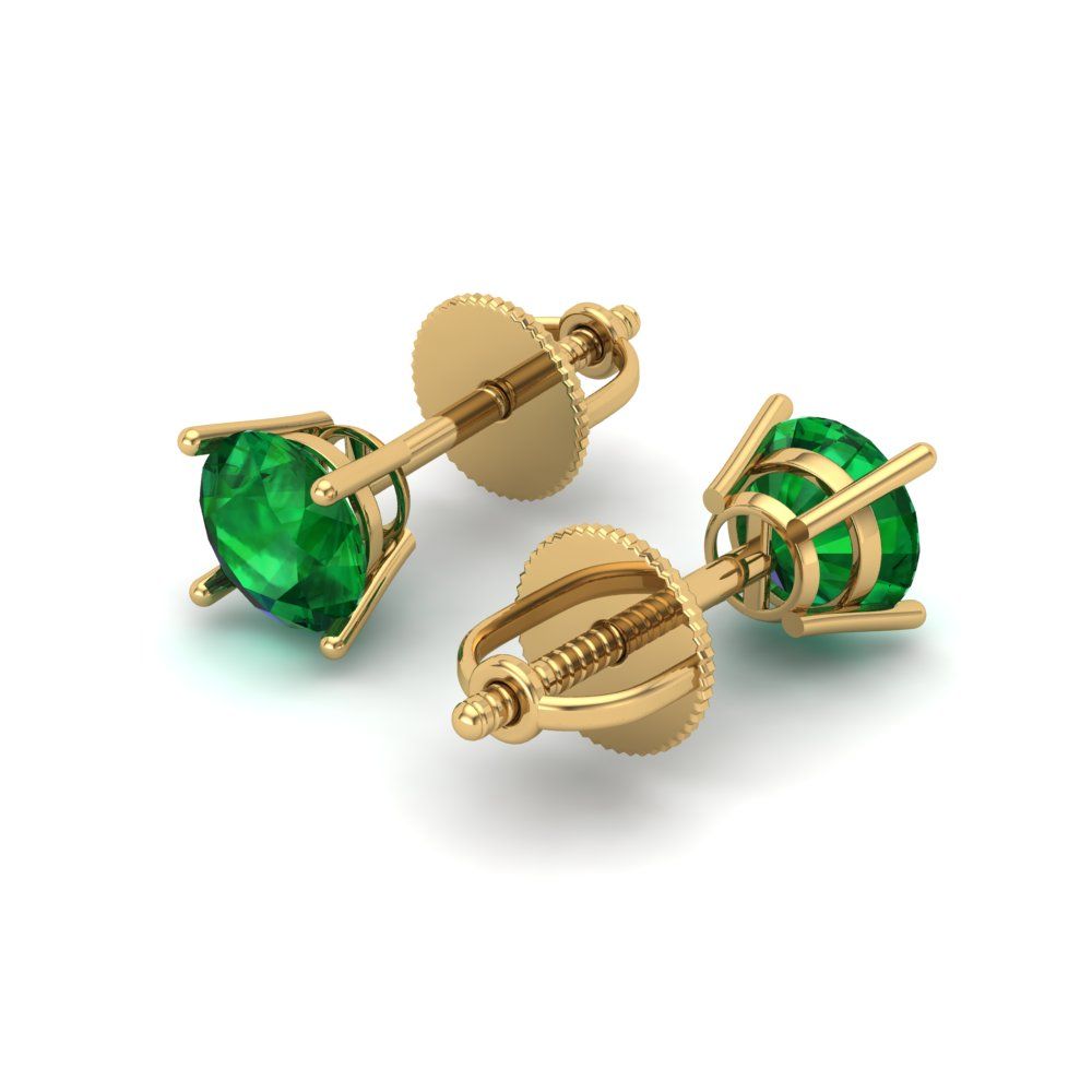 0.2 ctw Emerald Studs Earrings | 3.0mm Round Cut White Gold Screw back | May Birthstone