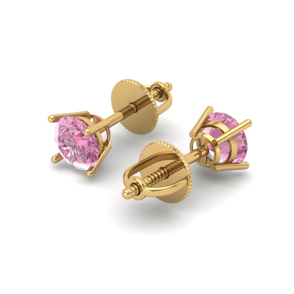 0.2 ctw Pink Zirconia Studs Earrings | 3.0mm Round Cut White Gold Screw back | April Birthstone