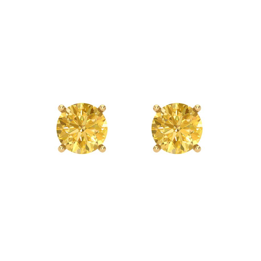 0.2 ctw Yellow Zirconia Studs Earrings | 3.0mm Round Cut White Gold Screw back | April Birthstone