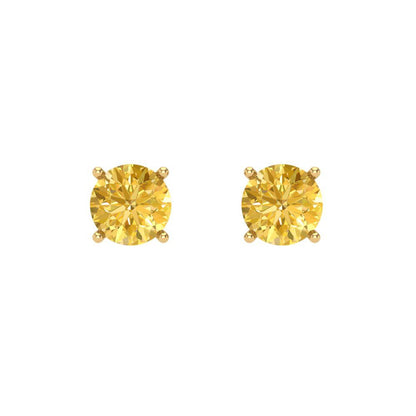 0.2 ctw Yellow Zirconia Studs Earrings | 3.0mm Round Cut White Gold Screw back | April Birthstone