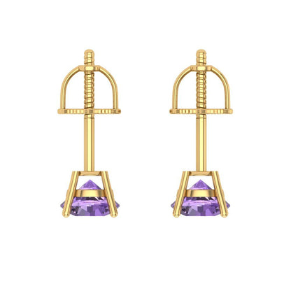 0.2 ctw Alexandrite Studs Earrings | 3.0mm Round Cut White Gold Screw back | June Birthstone