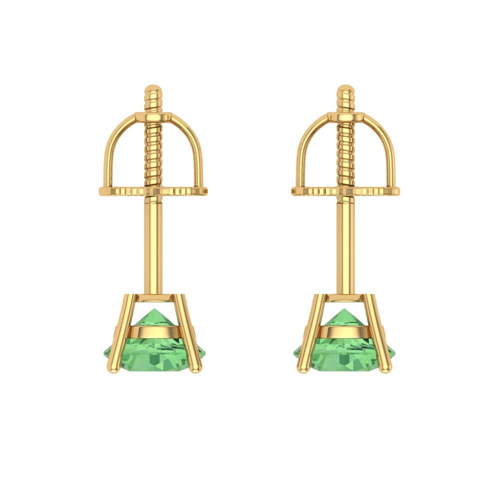 0.2 ctw Green Zirconia Studs Earrings | 3.0mm Round Cut White Gold Screw back | April Birthstone