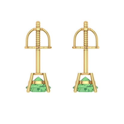 0.2 ctw Green Zirconia Studs Earrings | 3.0mm Round Cut White Gold Screw back | April Birthstone