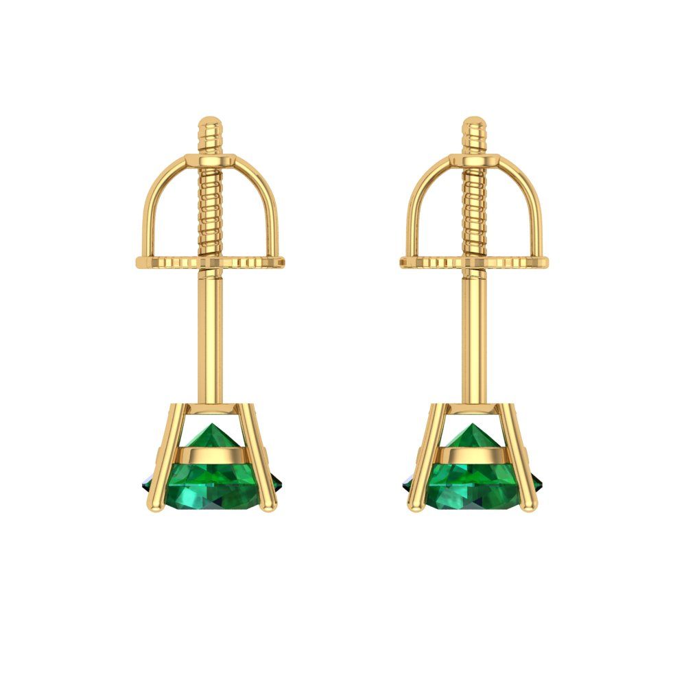 0.2 ctw Emerald Studs Earrings | 3.0mm Round Cut White Gold Screw back | May Birthstone