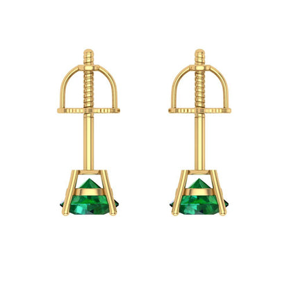 0.2 ctw Emerald Studs Earrings | 3.0mm Round Cut White Gold Screw back | May Birthstone