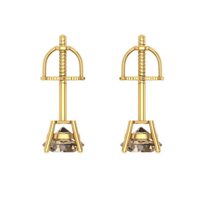 0.2 ctw Champagne Studs Earrings | 3.0mm Round Cut White Gold Screw back | April Birthstone