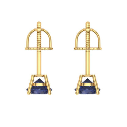 0.2 ctw Blue Sapphire Studs Earrings | 3.0mm Round Cut White Gold Screw back | September Birthstone