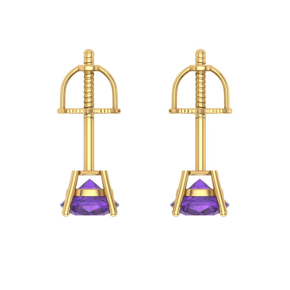 0.2 ctw Amethyst Studs Earrings | 3.0mm Round Cut White Gold Screw back | February Birthstone