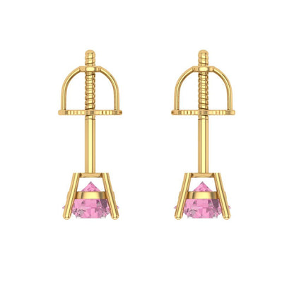 0.2 ctw Pink Zirconia Studs Earrings | 3.0mm Round Cut White Gold Screw back | April Birthstone