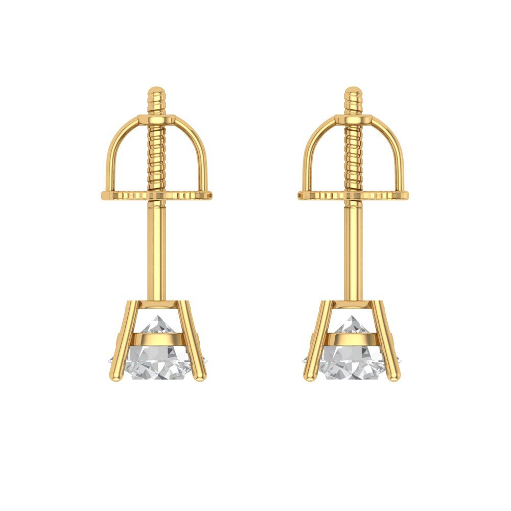 0.2 ctw Moissanite Studs Earrings | 3.0mm Round Cut White Gold Screw back | April Birthstone