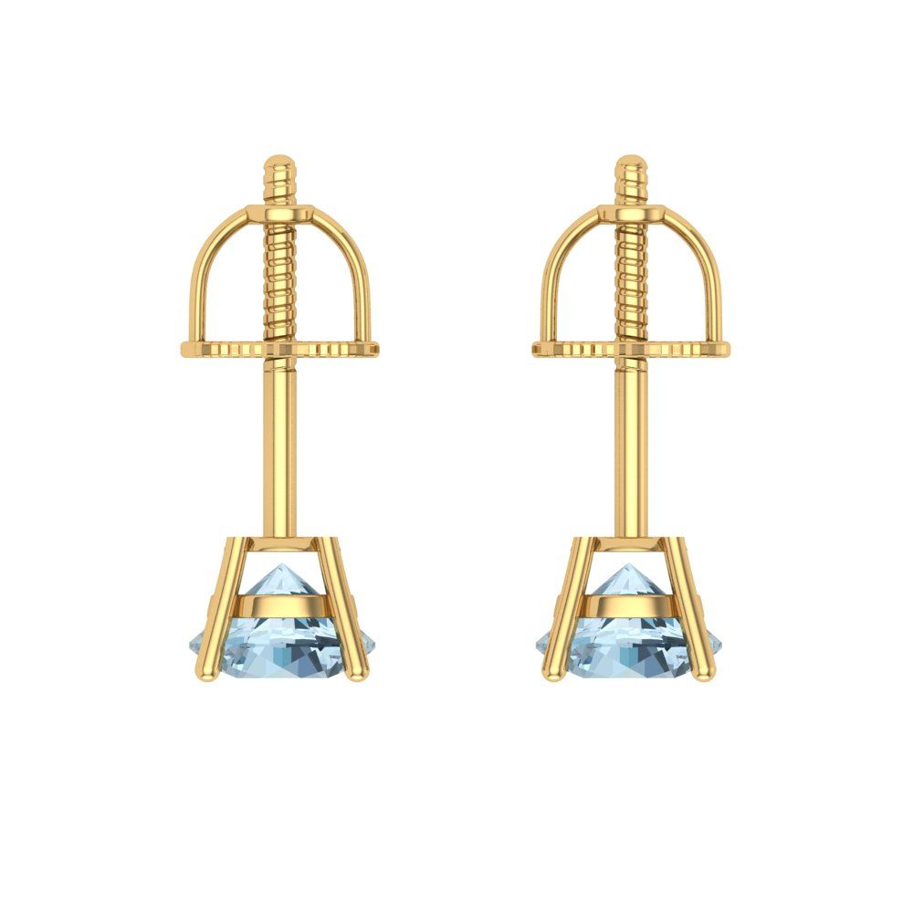 0.2 ctw Aquamarine Studs Earrings | 3.0mm Round Cut White Gold Screw back | March Birthstone