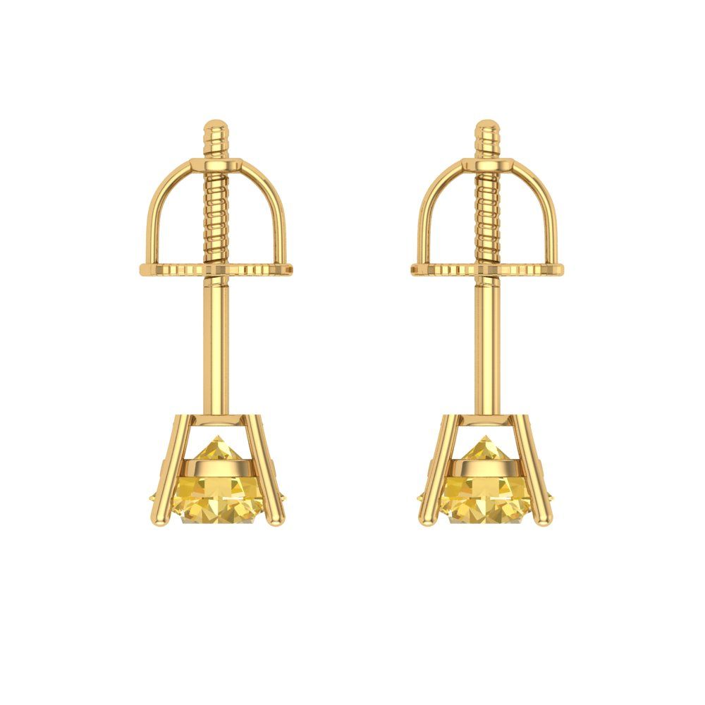 0.2 ctw Citrine Studs Earrings | 3.0mm Round Cut White Gold Screw back | November Birthstone