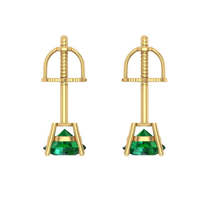 0.2 ct Brilliant Round Cut Solitaire Studs Simulated Emerald Stone Yellow Gold Earrings Screw back
