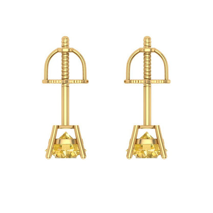 0.2 ctw Yellow Zirconia Studs Earrings | 3.0mm Round Cut White Gold Screw back | April Birthstone