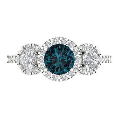 1.46 cttw Natural London Blue Topaz Three-Stone Engagement Ring - Solid Gold (Round Cut,6.0mm)