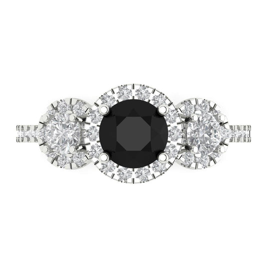 1.46 cttw Natural Onyx Three-Stone Engagement Ring - Solid White Gold (VVS1, Round Cut,6.0mm)