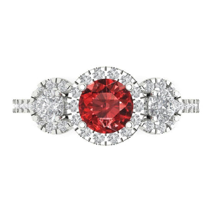 1.46 cttw Natural Garnet Three-Stone Engagement Ring - Solid Gold (Round Cut,6.0mm)