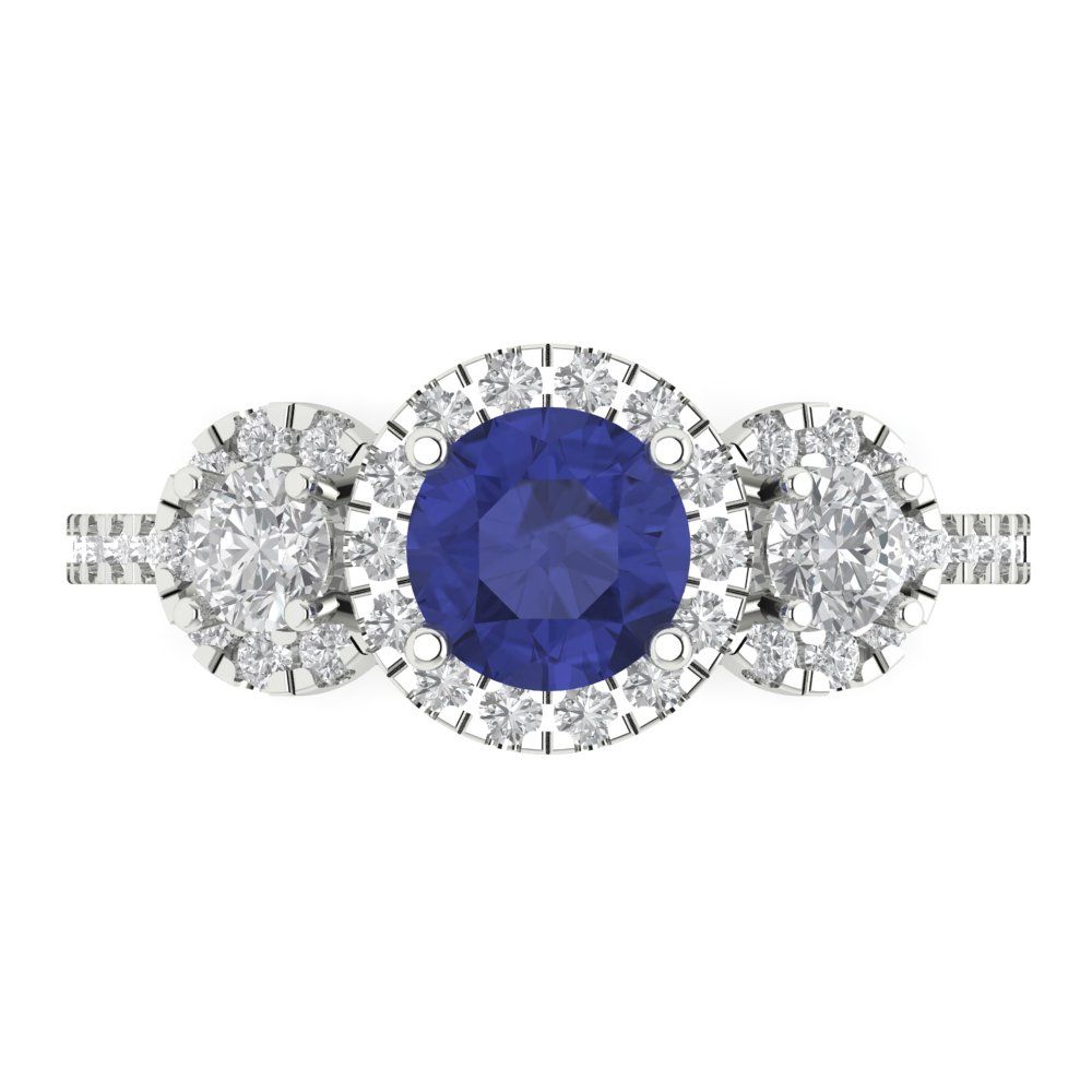 1.46 cttw Simulated Tanzanite Three-Stone Engagement Ring - Solid Gold (Round Cut,6.0mm)